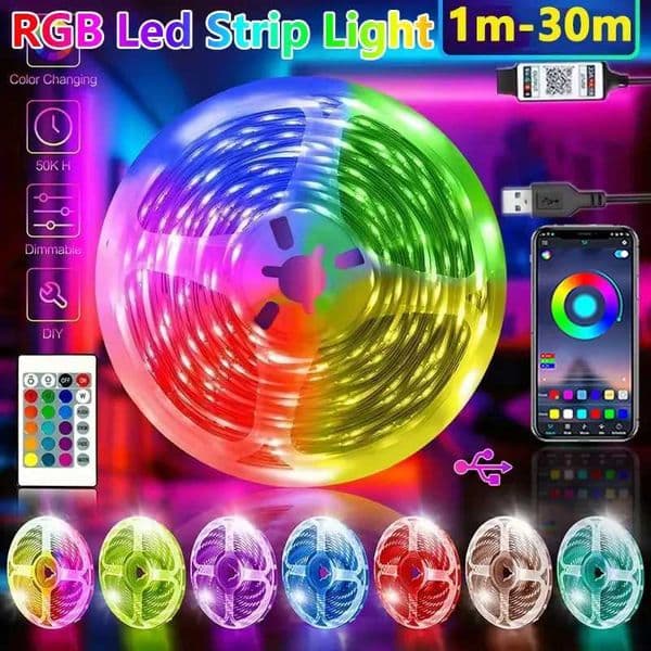 130M RGB Led Strip Lights USB TV Backlight Music Sync Color Changing LED Lights App Remote Control Game Room Party Decoration X251015