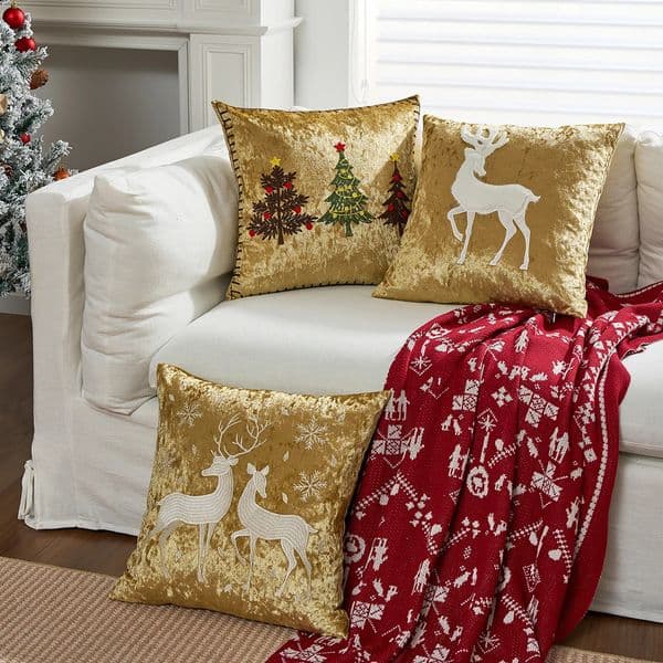 1pc Christmas Throw Pillow Cover Snowflake Embroidery 18x18 Pillowcase Home Xmas Gold Decorative Cushion Cover Soft for Sofa 251011