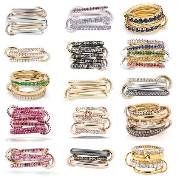 Interlocking Layered Stainless Steel Rings Copper Zircon Interleaved Hand Jewelry