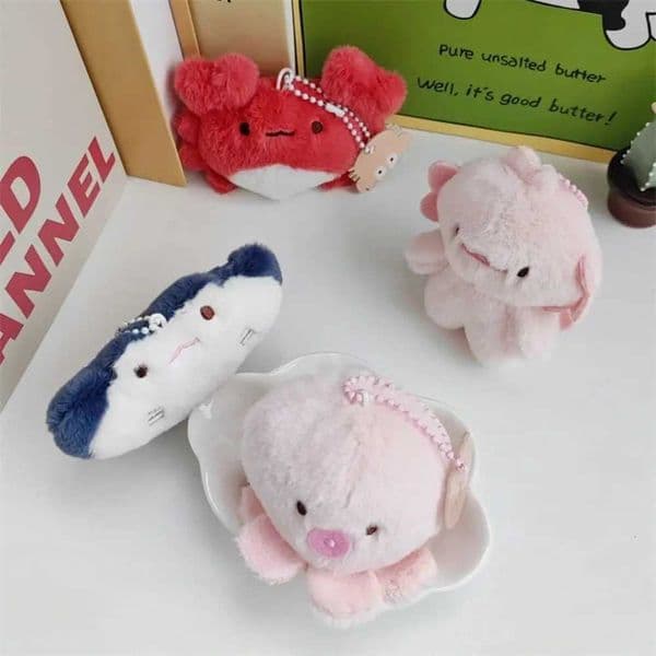 Ray Fish Marine Organisms Key Chain Kaii Crab Plush Funny Fish Pendant Soft Plush Doll Keychain Bag HangingXJ251015