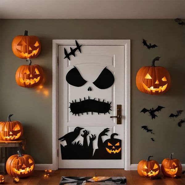 Halloween decorations room door stickers window decor skeleton hand pumpkin DIY window stickers ghost devil witch hat decor 251014