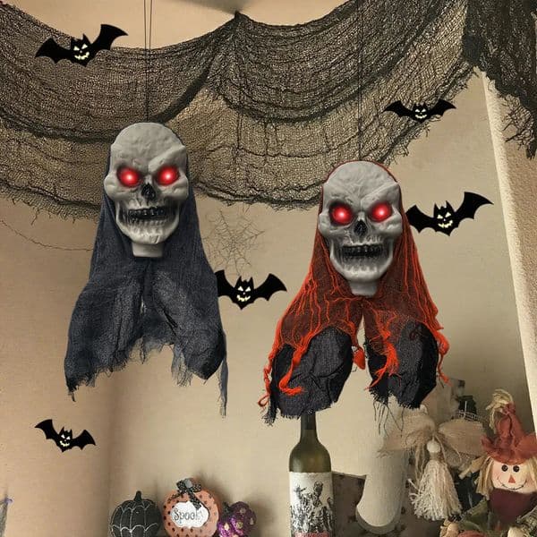 2PCS Halloween Decorations Party Hanging Skull Skeleton Ghost Ornament Horror Props Haunted Home Decoration Halloween Outdoor 251010