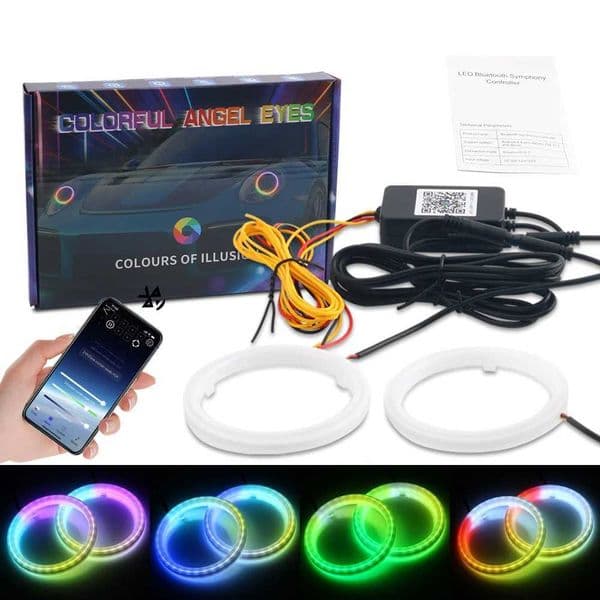 2PCS RGB Cotton LED Angel Eyes Halo Rings 60mm 70mm 80mm LED Headlight Lamps For Car UTV Motorcycle DRL Eyes APP Control 12V 24V X251015