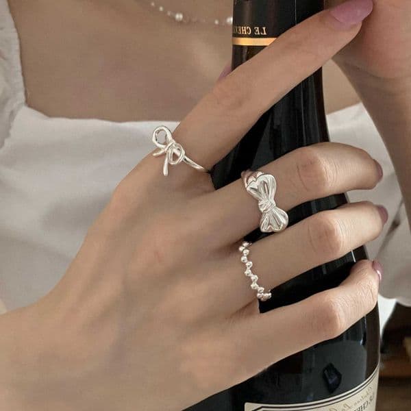 VENTFILLE 925 Sterling Silver Bow Tie Open Finger Ring For Women Gift Cute Design Fashion Jewelry Gift WholesaleXJ251015