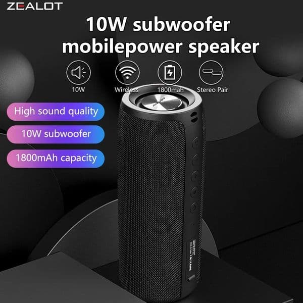 Zealot S51 Wireless Sers Outdoor Portable Subwoofer Ser Waterproof IPX 5 Dual Pairing1800mAh 251013