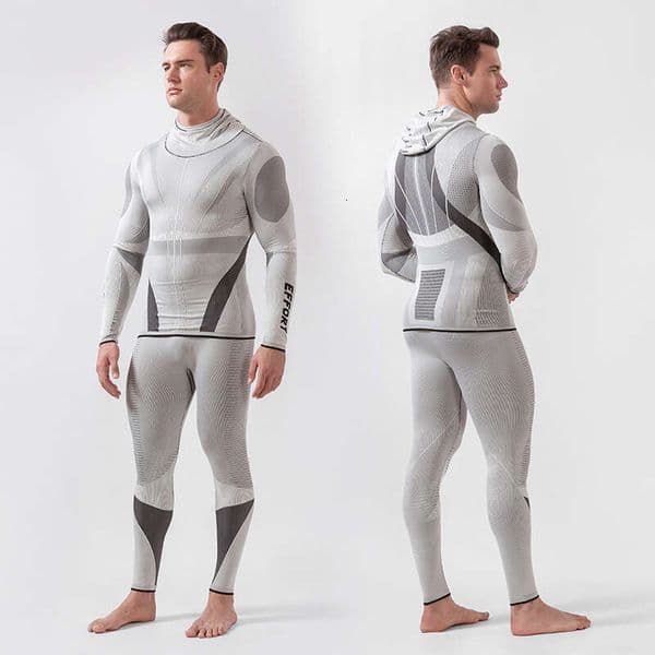 Ski Hooded Quick-Dry Clothing Pants For Men And Women Outdoor Sports Cycling Sweat-Wicking Autumn Thermal Compression Base Layer Set