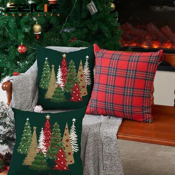45x45cm Christmas Pillow Cases Checkered Cushion Cover Decorative for Sofa Plaid Woven Pillowcase for Festive Party Occasions 251011BJ