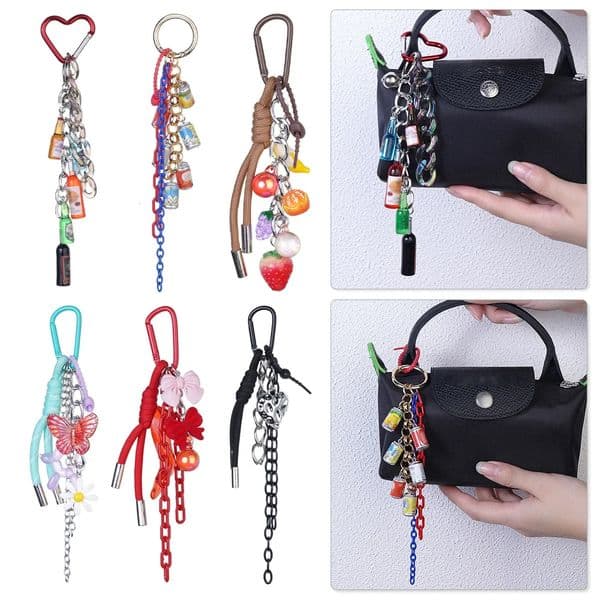 Y2K Woven Rope Keychain Bag Decoration Hanging Keychain Korean Style Diy Acrylic Butterfly ShapeTassel Phone Case Bag Charms 251014