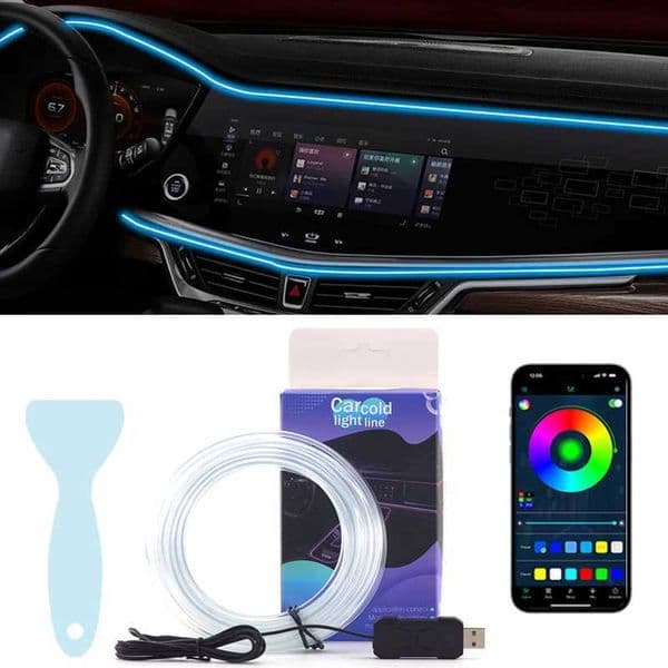 Neon Car Led Strip Light RGB USB Ambient Led Lighting Kit with Fiber Optic for Car Interior Decoration Center Console Dashboard X251015