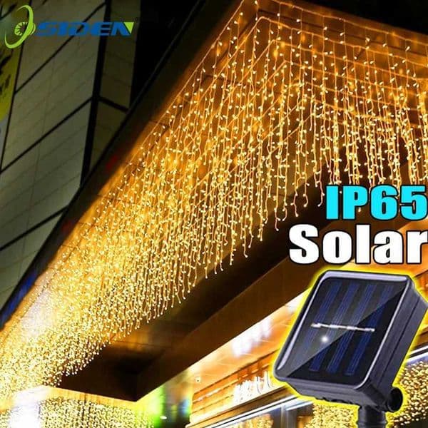 Solar Curtain Icicle Light 35M Eaves Decor Outdoor Fairy String Lights Wedding Party Christmas Stair Decor Garden Garlands X251015