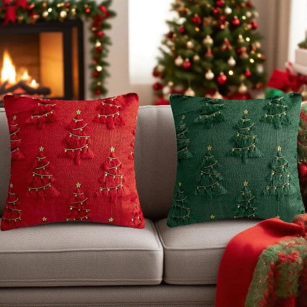 Christmas Plush Decorative Cushion Cover Soft Home Decor Xmas Living Room Sofa Throw Pillow Cover Embroidered Pillowcase 45x45 251011BJ