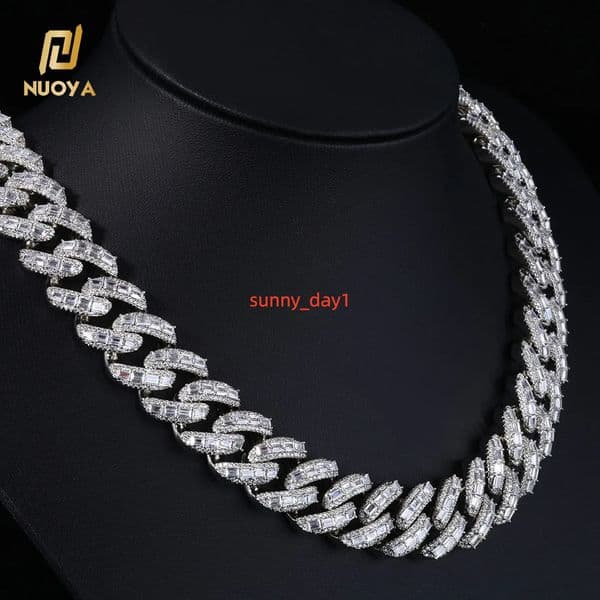 NUOYA Luxury Flip Buckle Cuban Chain 18mm Iced Out Moissanite Baguette Diamond Mixed Inlay Necklace Hip Hop Jewelry Designer
