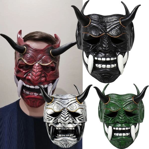 Japanese Prajna Samurai Latex Mask Cosplay Headgear Scary Halloween Carnival Party Costume Props 251010
