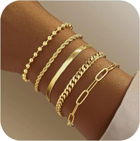 Gold Bracelets for Women Set Stack With Beaded Cuban Paperclip Snake Rope Gifts 251015