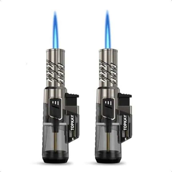 2 Pack Torch Lighter Jet Flame Butane Lighter Refillable Mini Torch Lighter for Candles Grill BBQ Fireworks Camping NO PREFILLE C251016