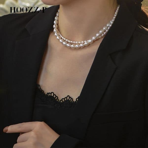 Pearl Necklace Natural Freshwater Pearls Multilayer 2 Rows Rice Shape Choker For Wedding Women Wholesale Jewelry Sets 251011