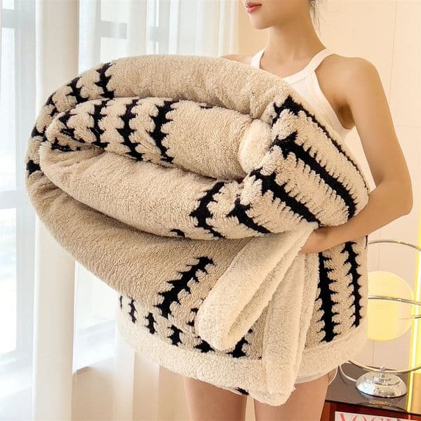 Fluffy Soft Plush Blanket for Winter Warm Thick Fleece Blanket with Geometric Striped n Throws Blanket for Sofa Bed Bedroom 251015