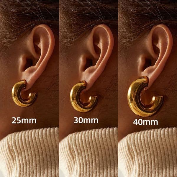 Retro Stainless Steel Chunky C Shape Hoop Earrings Glossy Gold Plated PVD Circle Round Tube Huggie Hoops Stacked Ear Jewelry 251013