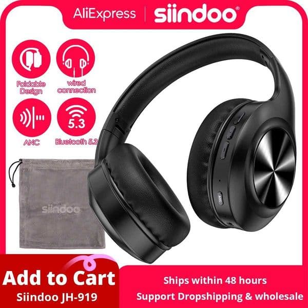 Siindoo JHANC923 Active Noise Cancelling Wireless Headset Foldable OverEar Headphones With Mic HiFi Stereo Deep Bass Z251015