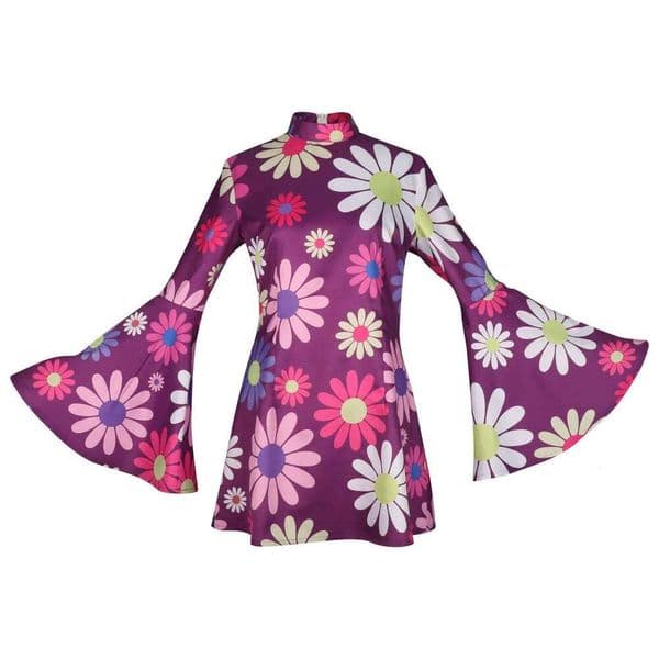 Cosplay Women Hippie Retro Groovy Floral Printed Costume 60s 70s 80s Disco Dress for Halloween