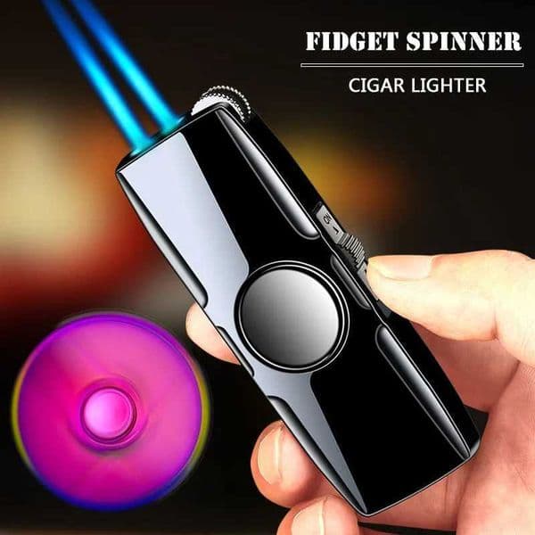 Metal Fidget Spinner Cool Butan Gas Lighter Windproof Blue Flame Nozzles Turbo Torch Jet Lighter Cigar Smoke Accessories Gadgets C2510168