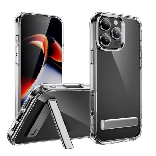 Crystal Clear Protective Cover with Metal Kickstand for iphone 17 Air 16 Pro Max Plus Phone Holder Mobile Phone Cases 2.0