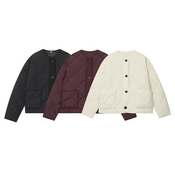 DiYiG WOMAN Autumn Fashion Quilted Cotton Jacket Allmatch Round Neck Pocket Decorative Loose Outerwear Mujer 251016
