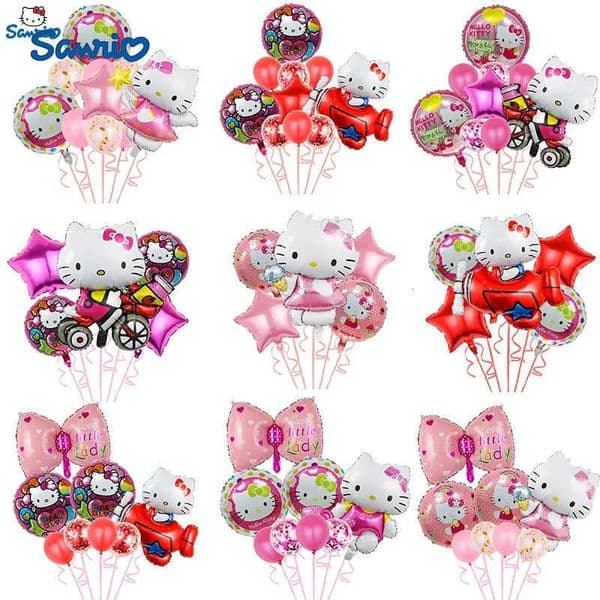 Sanrio 8Pcs Cute Hello Kitty Balloon Set Sanrio Cartoon Cat Foil Balloons for Girls Birthday Party Decor Baby Shower Supplies L251016
