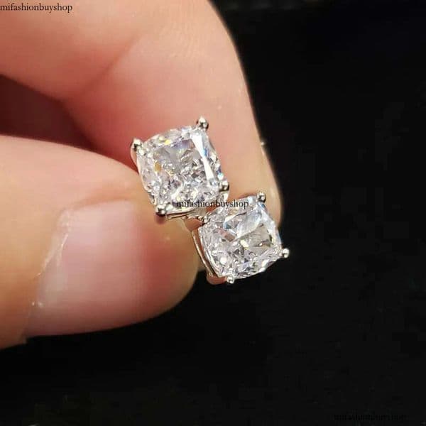 2025 Rulalei Brand Top Sell Elegant Sterling Sier Simple Fashion Jewelry Cushion Shape Lab Moissanite Dia Party Sweet Cut Women Wedding Stud Earring Gift aaa