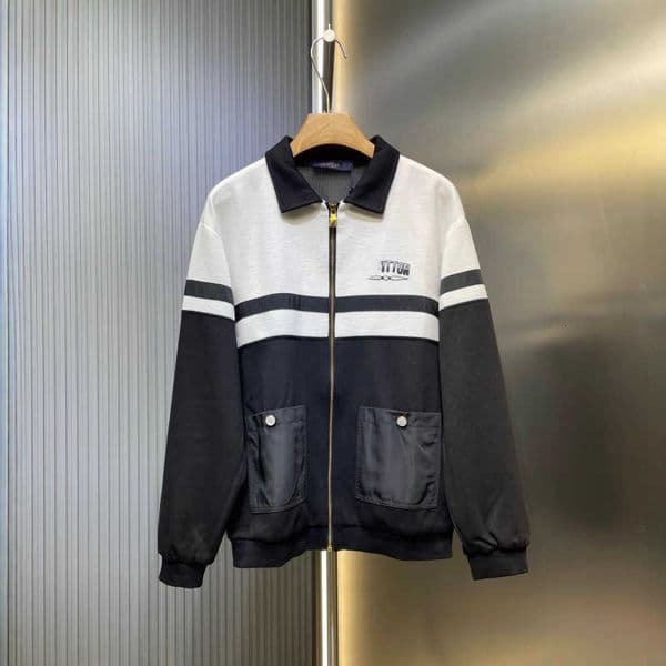 Men's Jackets designer New Classic Turn-Down Collar Black and White Patchwork Jacquard Zipper Embroidered Jacket A1DD
