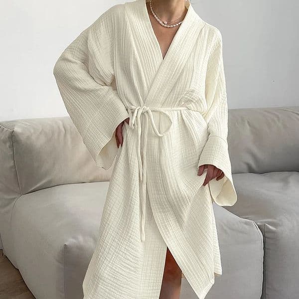 Spring Summer Womens 100 Cotton Nightgown Gown Robe Long Sleeve Cardigan Morning Pajamas Home Clothes 251013