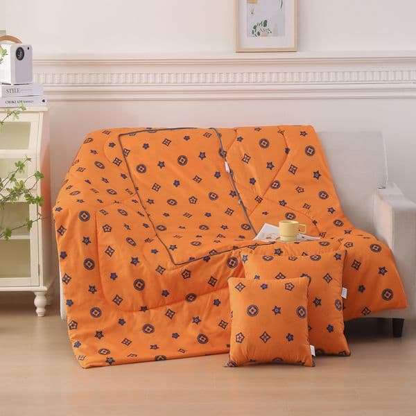 Luxury and Designer Pillow-Blanket 2-in-1 Classic Geometric Patterns Blanket Pillow Orange Throw Pillow| Multi-Functional Home Decor, Gift