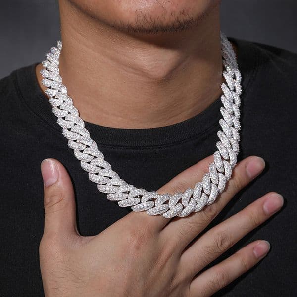 Mens Iced Out Cuban Lidynamic Chain Bracelet Set 18K Gold Plated Hip Hop Jewelry Full 5A Moissanite Diamond Bling Bubble Chain Gold-Plated Necklace
