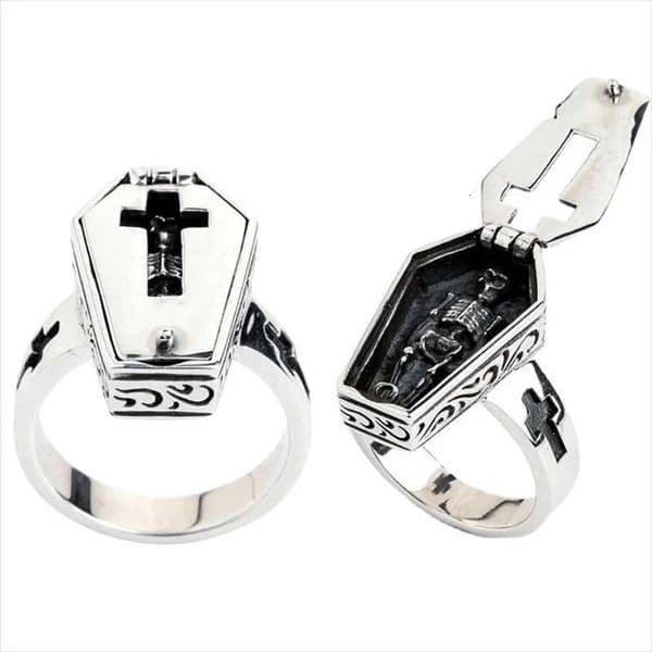 Vintage Halloween Vampire Skull Flip Coffin Mens Ring Gothic Punk Steam Motorcycle Y2K Party Gift Jewelry Z251017