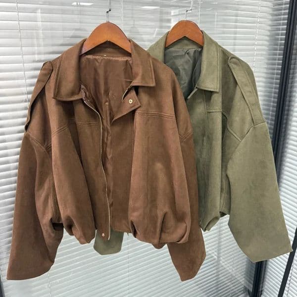 Womens Bomber Jacket Lapel Long Sleeve Zipper Suede Women High Street Cropped Racing Jackets Coats Outerwears 251013