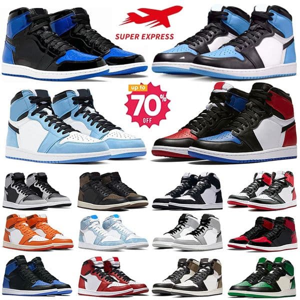 Designer 1 Basketball shoes Men Women 1S University Blue Hyper Royal Patent Panda OG dark Mocha bred shadow UNC Smoke Grey Outdoor Sports Sneakers trainers Eur 36-47 thumbnail 2