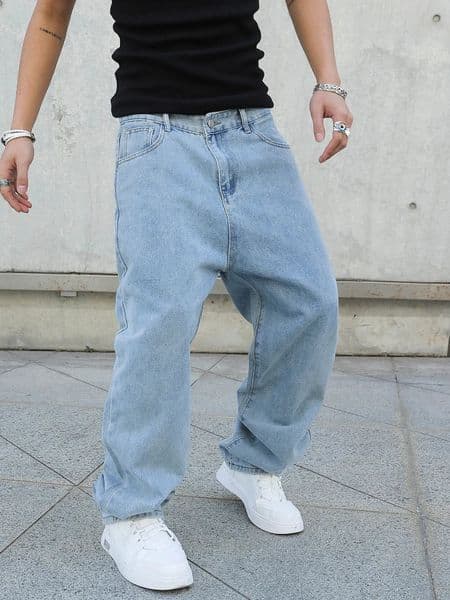 Spring Autumn Men Baggy Jeans Oversize Straight Loose Casual Denim Trousers Solid Color Streetwear Fashion Y2k Wide Leg Pants 251017