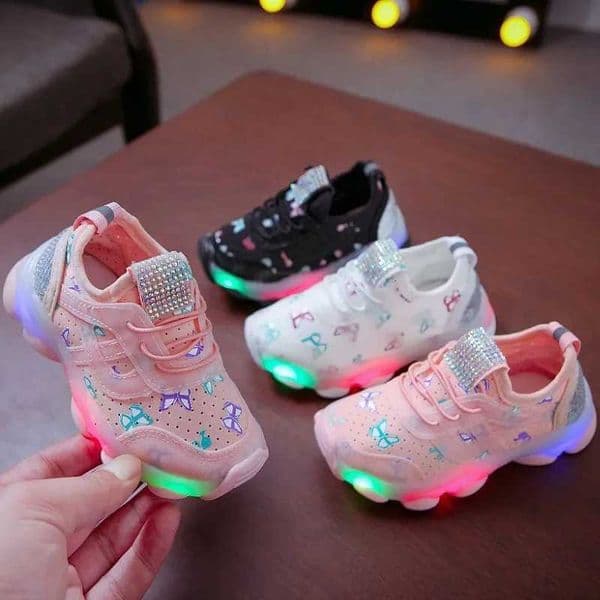Kid Childrens LED Shining 2025 Spring New Boys Sports Girls Elastic Fabric Sequins Casual Shoes Zapatillas H260305