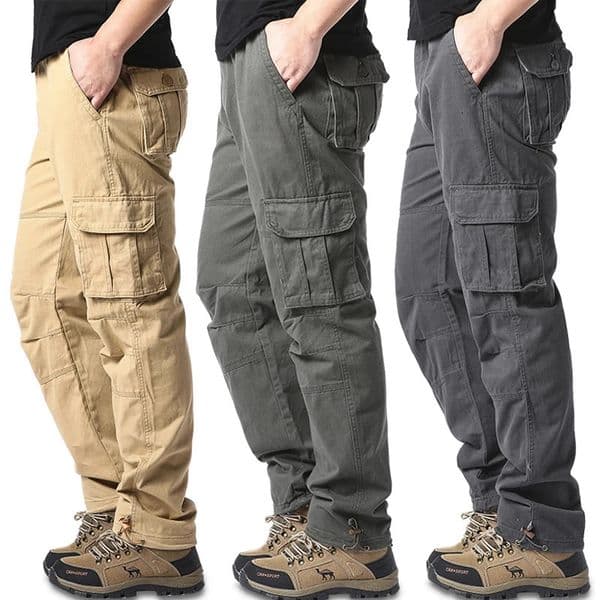 Large Pocket Loose Overalls Mens Outdoor Sports Jogging Tactical Pants Elastic Waist Pure Cotton Casual Work 251014