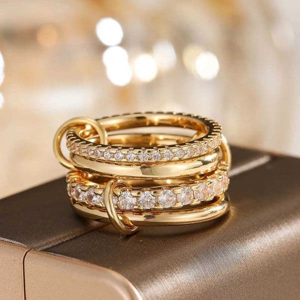 Three Layered Ring Geometric Knuckle Ring Metal Folding Ring Stackable Rings Twist Gold Stackable Rings Z251017