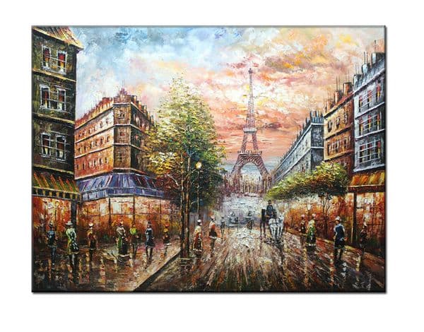 Modern Canvas Paintings, Paris Eiffel Tower Paintings Modern Home Decor Wall Art Hand-painted Oil Painting Urban Street Abstract City Art Repro