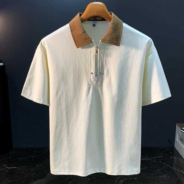 Color blocked lapel polo shirt mens short sleeved Tshirt trendy brand thin loose zipper casual Korean version top W251017