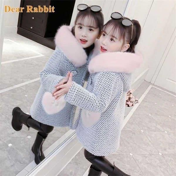 Fashion Kids Girl Overcoat Autumn Winter clothes Wool Coat for Teens Jacket Warm Long Outerwear coats Children clothing 211204bj