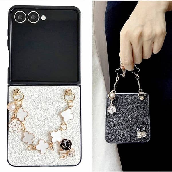Plain Leather Dazzling Small Fragrance Bracelet Mobile Phone Case For Samsung Flip 7 Galaxy Z Flip7 Protect Cover