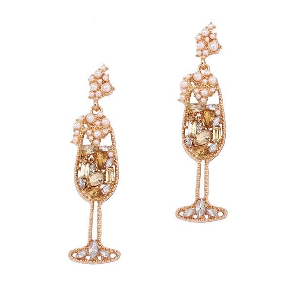 Gold earrings Retro Imitation Pearl Inlaid Rhinestone Wine Glass Shape Fashionable Elegant High-end Earrings free shipping