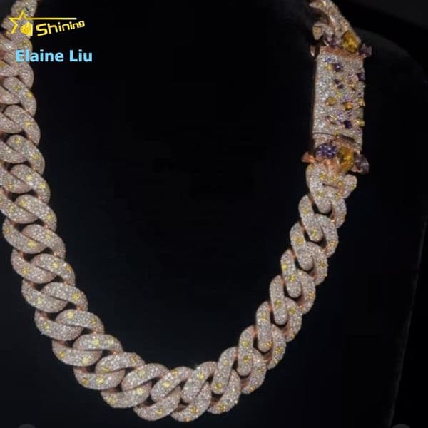 Iced Out Customized Trend Moissanite Hip Hop Jewelry 20MM VVS Moissanite Diamond 925 Sterling Silver Miami Cuban Lidynamic Chain Necklace