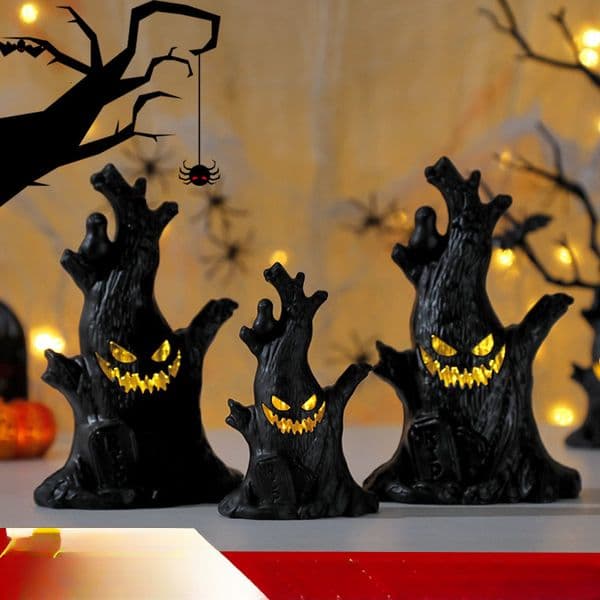 Decorative Glowing Halloween Pumpkin Lantern Tree Stump Decoration Ghost Face LED Electronic Candle Light