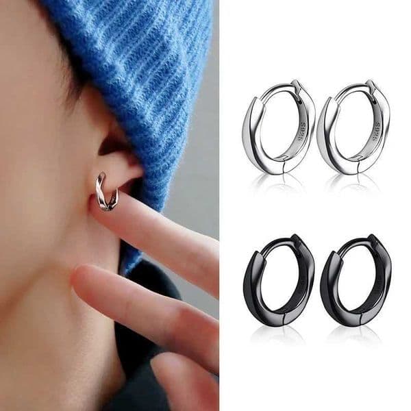 1 Pair Gothic Twist Small Hoop Earrings For MenWen Punk BlackSilver color Hip Hop Street Pop Fashion Cool Ear Jewelry X251018