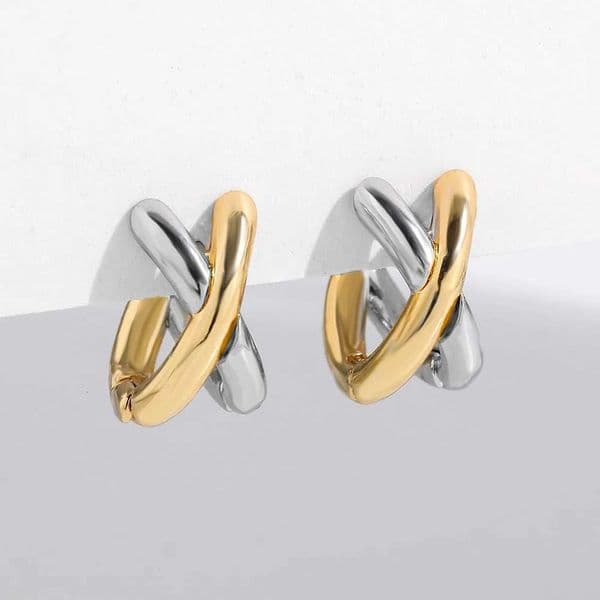 Punk Gold Plated Silver Color Mixing Metal Crisscross Earrings for Wen Geetric Small Ear Bone Aros Huggie Hoops Jewelry X251018