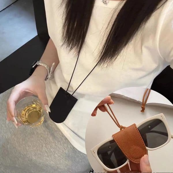 Unisex Eyeglasses Storage Bag Pendant Hanging Neck Leather Sunglasses Clip Necklace Outdoor Travel Portable Storage Hanging Rope 251016